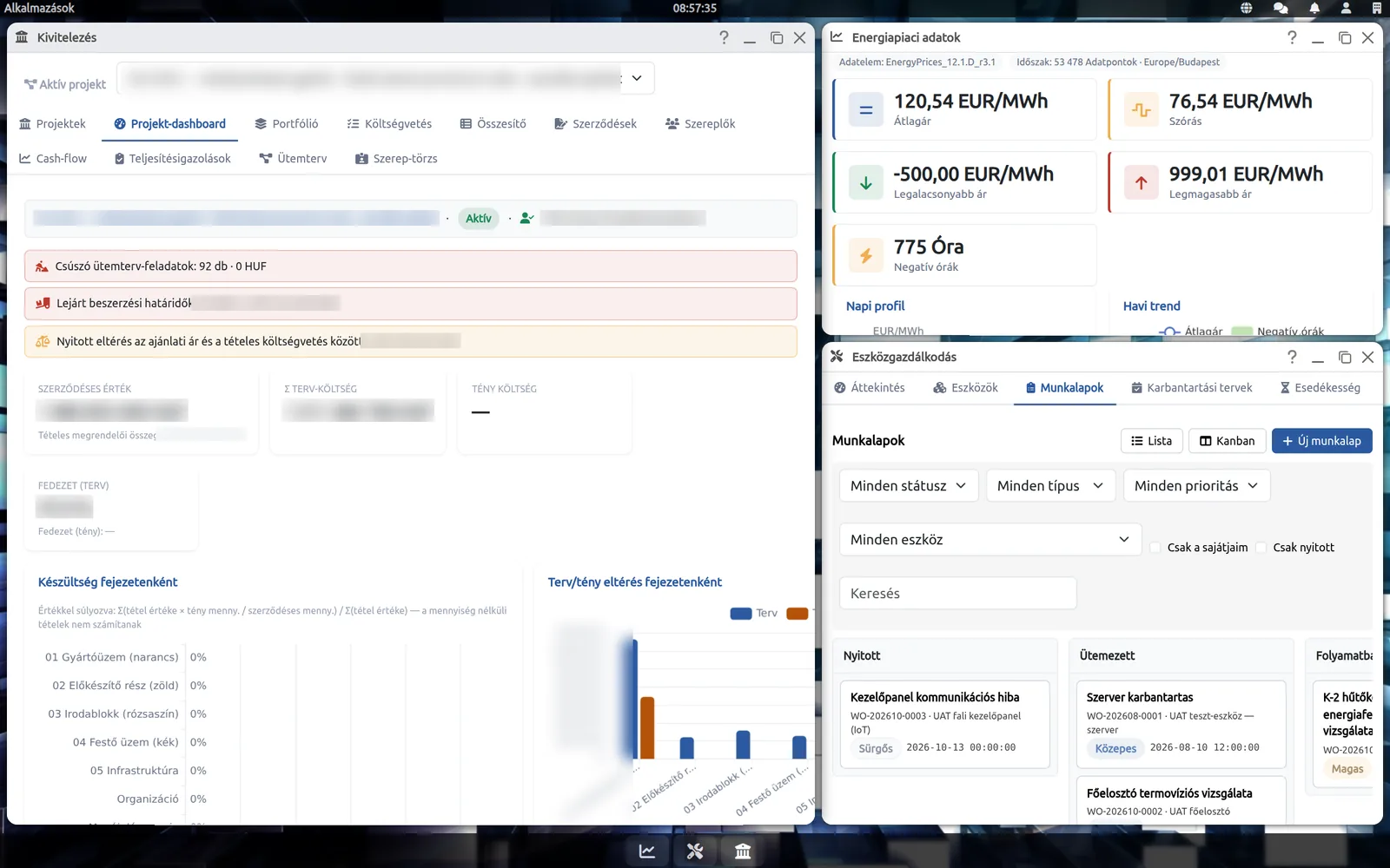 Az OrigSmart WebOS munkafelülete három nyitott alkalmazásablakkal